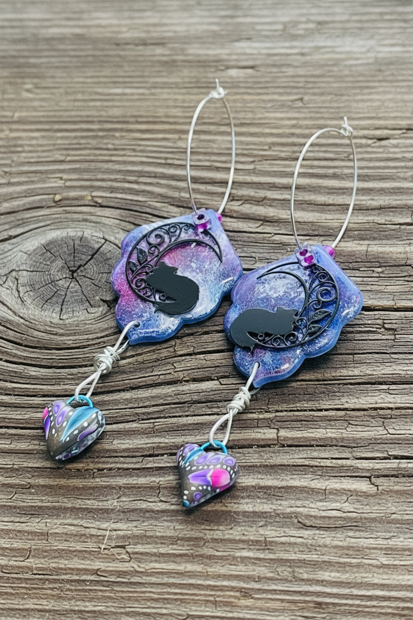 Meow at the Moon Ear Art