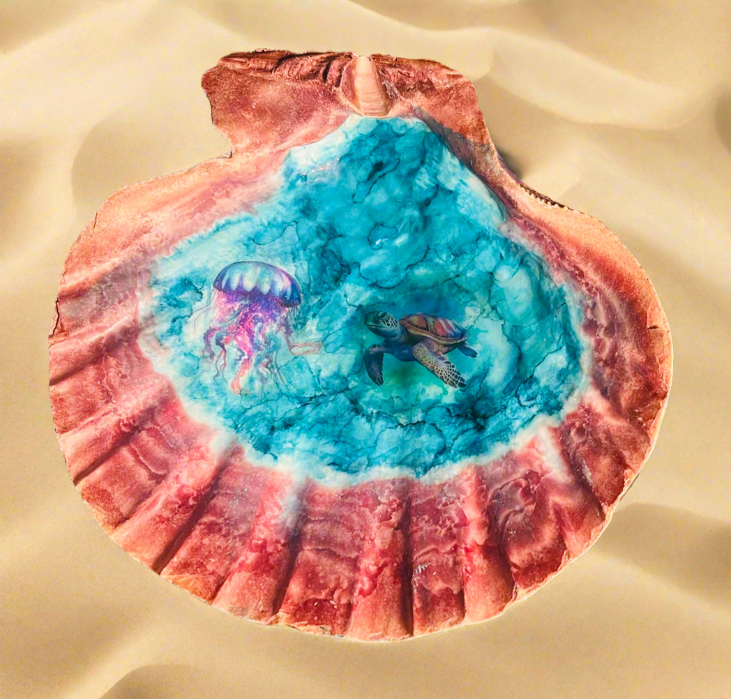 Jelly Fish Sea Turtle Shell Art