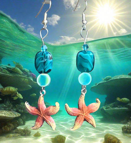 Turquoise  Waters Starfish Ear Art