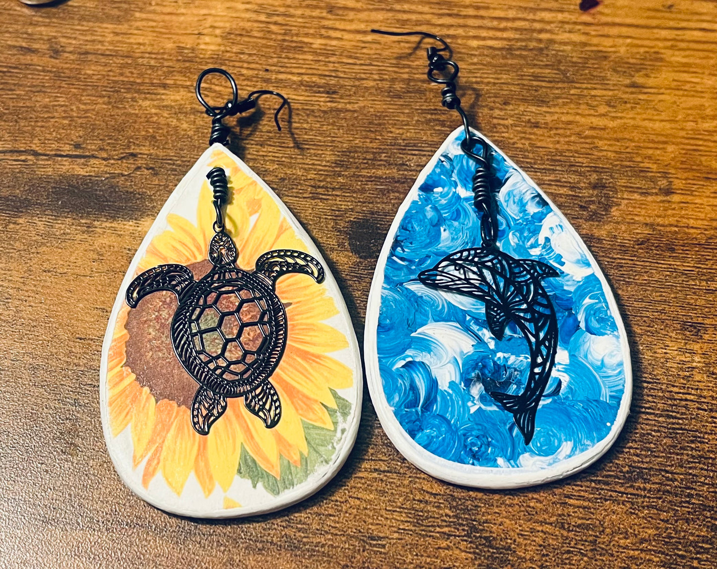 Sunflower Sea Turtle / Dolphin Reversible Ear Art