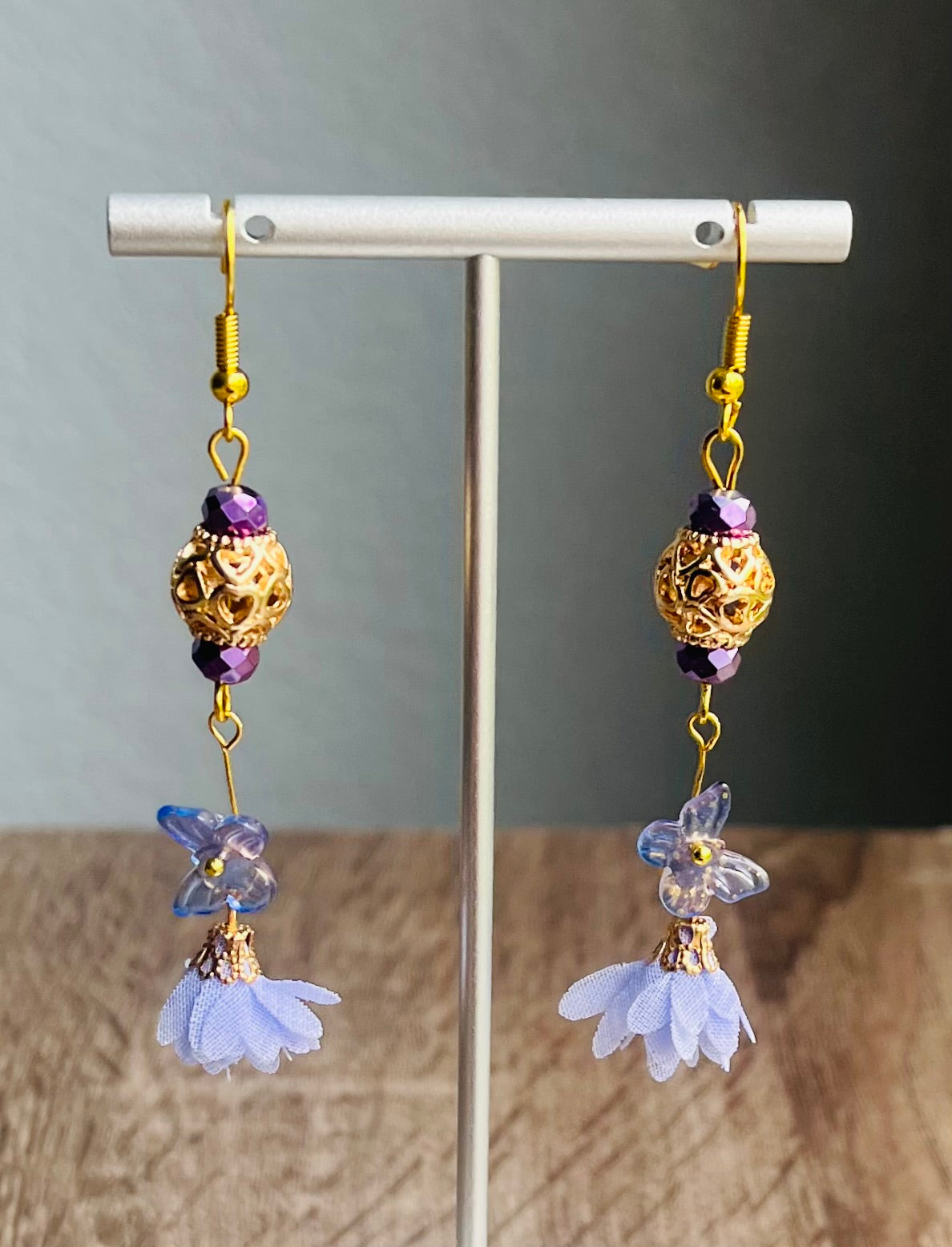 Purple Floral Butterfly Earrings