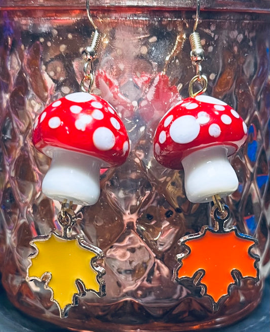 Magical Fall Mushroom Leaf Earrings