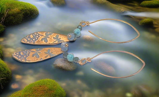 Copper Sunset Skies with Blueberry Dragonflies Ear Art