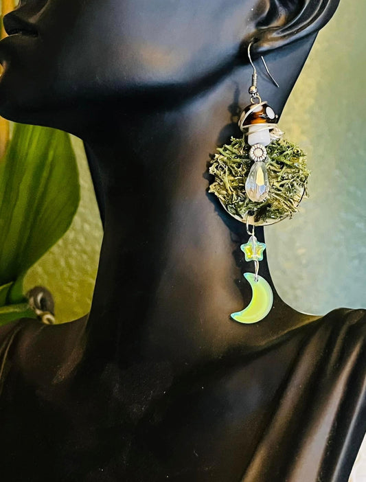 Mushroom Moon & Star Earrings