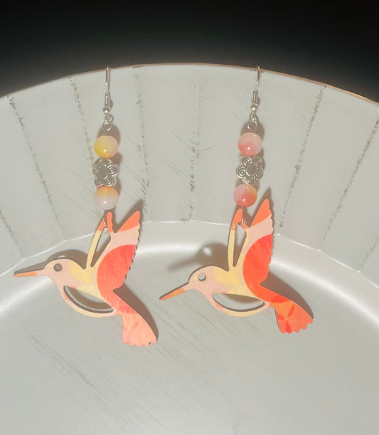 Yellow and Orange Hummingbird Earrings