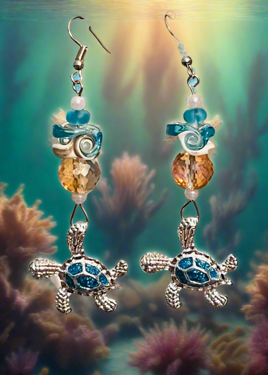 Sparkling Sea Turtle with Wave Ear Art