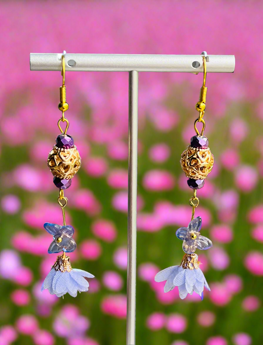 Purple Floral Butterfly Earrings